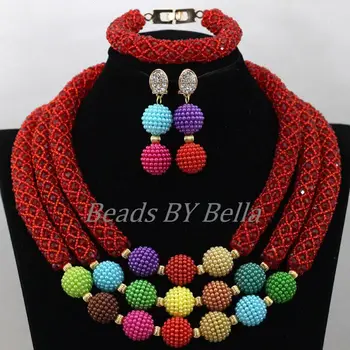 

Popular Red Crystal Braid Nigerian Wedding Bridal Jewelry Sets Statement Necklace African Beads Jewelry Set Free Shipping ABK306
