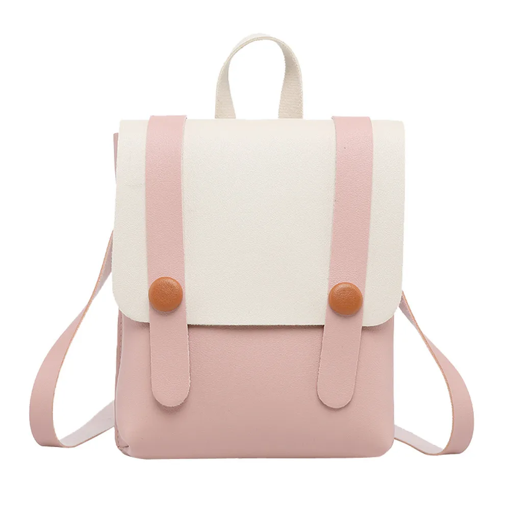 

CONEED Fashion Women Backpack Girl Hit Color Leather School Bag Backpack Shoulder Bag Retro Mini Leather Portable Backpack No1