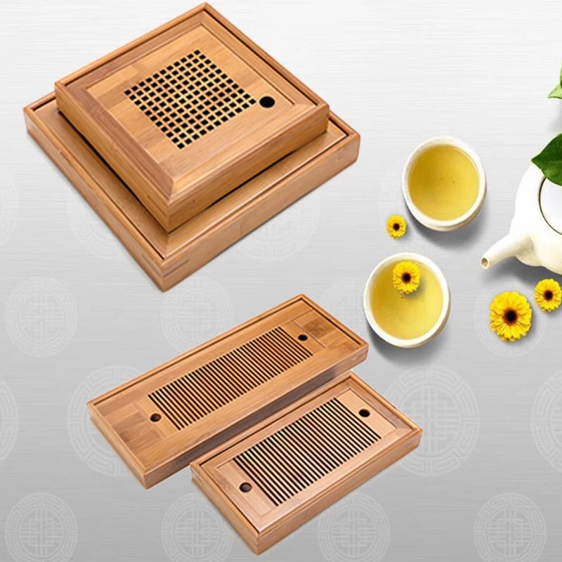 

Bamboo Tea Tray Simple High Quality Rectangular Traditional Tea Tray Table with Drain Rack Tea set Cutlery Tray