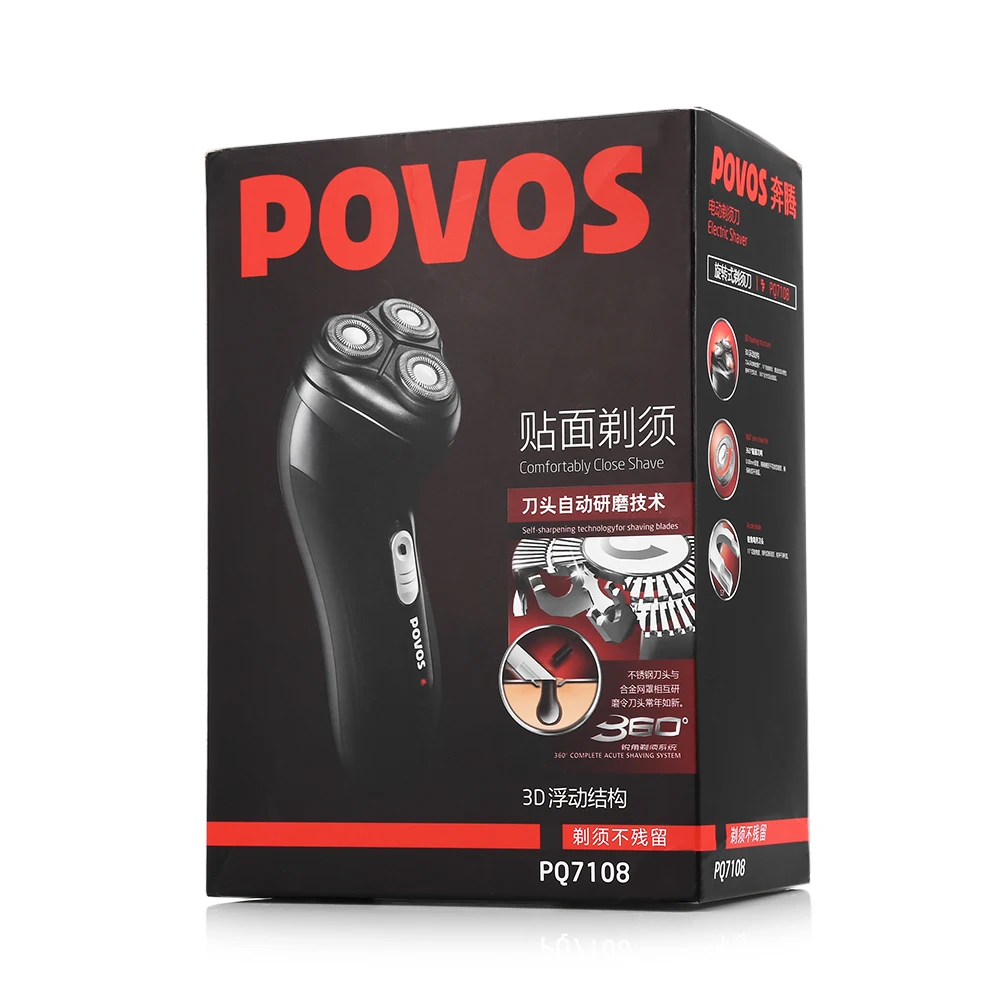 Original POVOS PQ7108 3D Triple Floating Blades 220V 600mAh Rechargeable Electric Shaver Shaving Razor Face Care Beard Trimmer | Бытовая