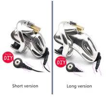 Electric shock male stainless steel long cage Chastity Device metal cock penis ring ball stretcher lock BDSM restraint sex toy stainless steel ball stretcher scrotum pendent penis locking rings male chastity device 600g f923
