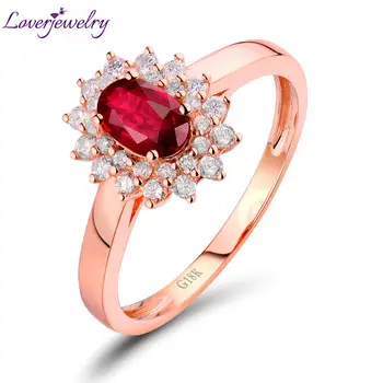 

Solid 18K Rose Gold 1.03Ct Diamond Natural Red Ruby Wedding Ring for Women Wholesale Fine Jewelry Christmas Gift