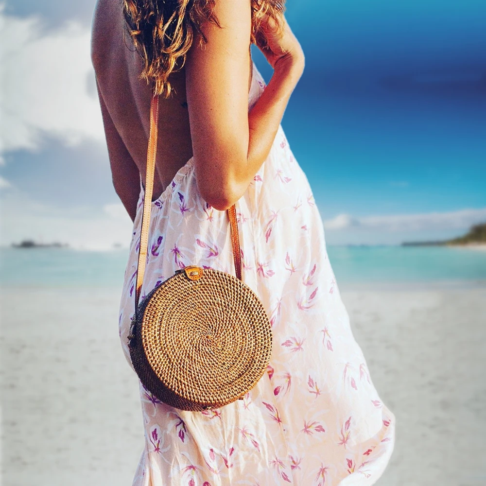 Женские соломенные сумки, летние пляжные сумки в богемном стиле из ротанга, Тканые Сумки для дам, для путешествий, женские сумки на плечо ручной работы