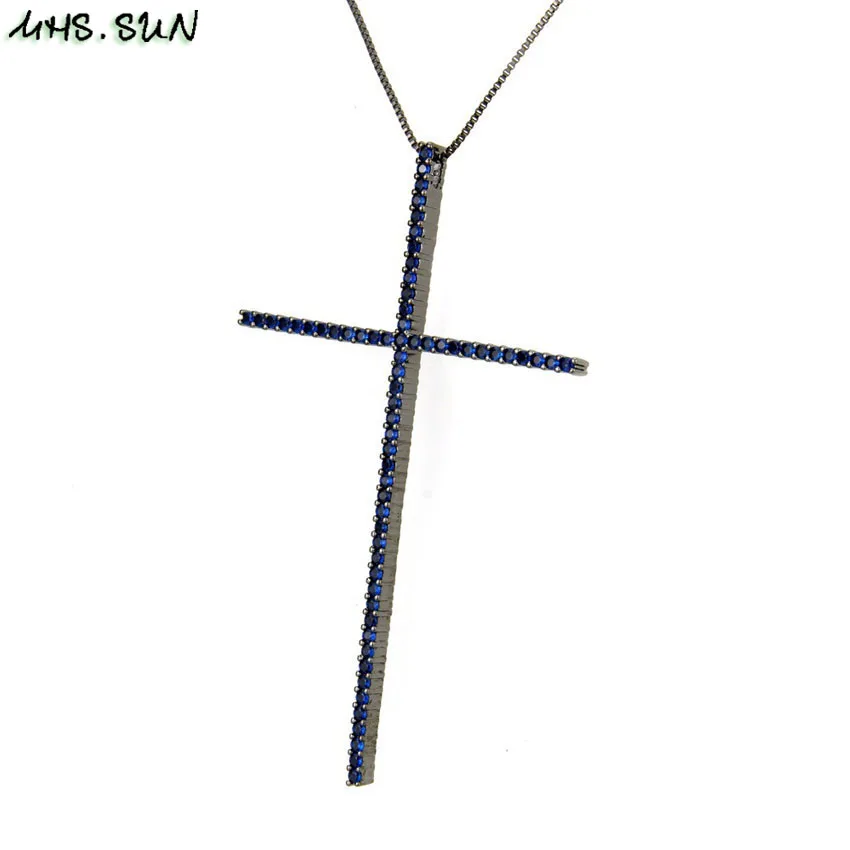 MHS.SUN CZ Zircon Big Cross Pendant Necklace For Men Women Gift Hip Hop Gold/Silver/Black Chain Necklace Religion Jewelry 1PC - Окраска металла: 7