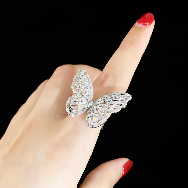 

Asnora Cute lady zirconium big butterfly ring cubic zirconia inlaid silver fashion ring for women jewelry Gifts