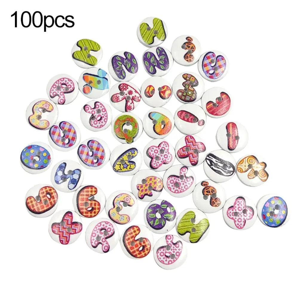 100Pcs Letter Symbol Round Wooden Buttons DIY Sewing Clothes Hand Crafts Decor | Дом и сад