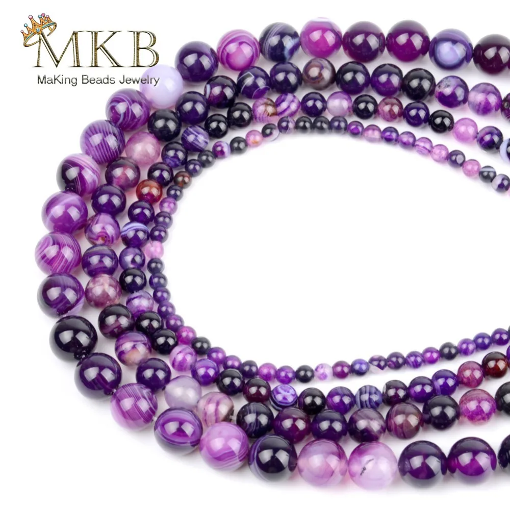 

Natural Stone Purple Stripe Agates Onyx Round Beads For Jewerly Making 4 6 8 10 12mm Spacer Beads Diy Bracelet Wholesale Perles