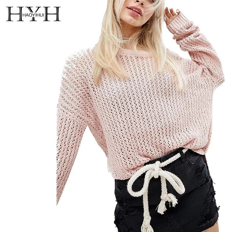 

HYH Haoyihui 2019 Simple Leisure Sexy Back Cross Design Tops Strapless Shoulder Openwork Knitting Long Sleeve Pullover sweater