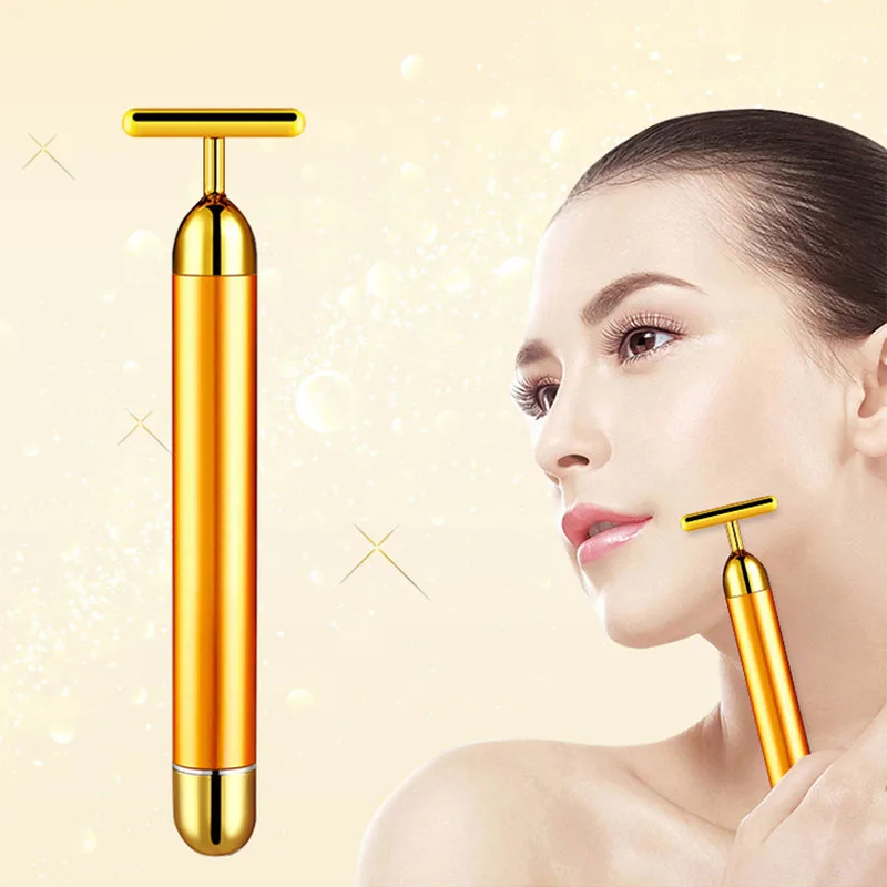 24k Gold Vibration Facial Beauty Bar Slimming Face Roller Lift Skin