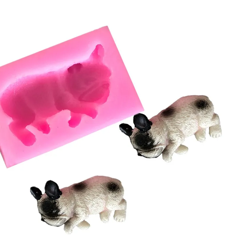 Маленький бульдог Fondant(сахарная) торт мусс пресс-форм 3D Мягкая форма для шоколада инструмент L004