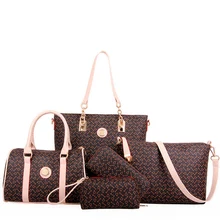 Free shipping 2016 new European and American printing PU leather shoulder bag women bag Messenger handbag Five-piece set