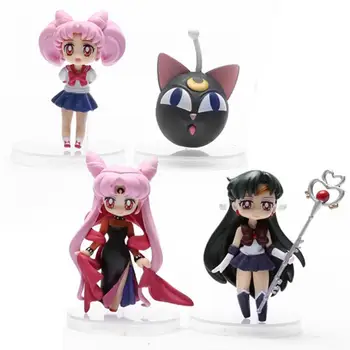 

Anime Sailor Moon Sailor Pluto Sailor Chibi moon Small Lady Black Lady PVC Action Figure Toys 8cm 4pcs/set SAFG028