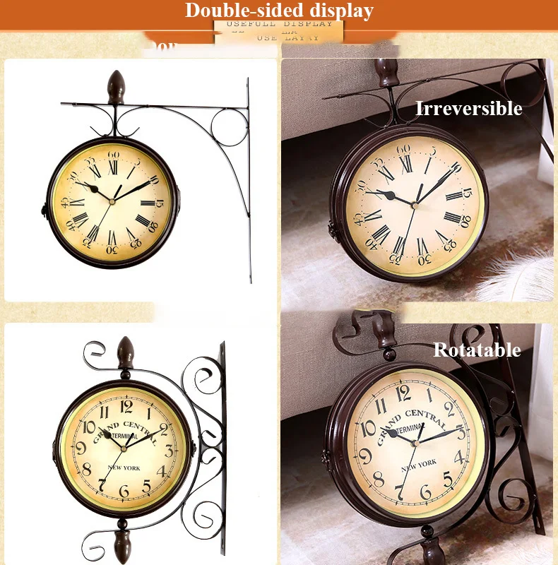 Европейский стиль восстановление древних способов оригинальность домашнего интерьера настенные часы Двухсторонние настенные часы поверхность