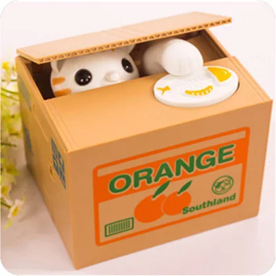 Милый воровство собака коробка для денег и монет банка для хранения Eletronic компонент копилка для хранения собак экономия для ребенка подарок Копилка 16,8 см S - Цвет: orange white cat