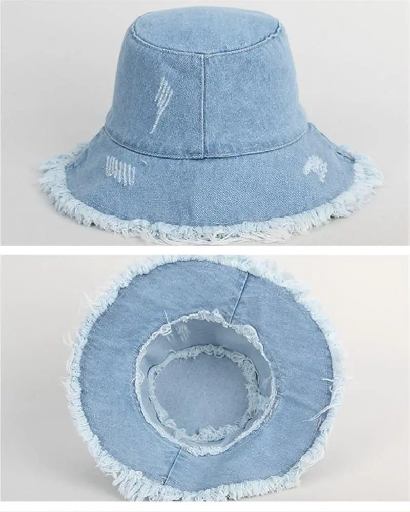 Однотонная джинсовая Ретро Панама Рыбацкая шляпа уличная дорожная шляпа от солнца шапки для девушек и женщин 275