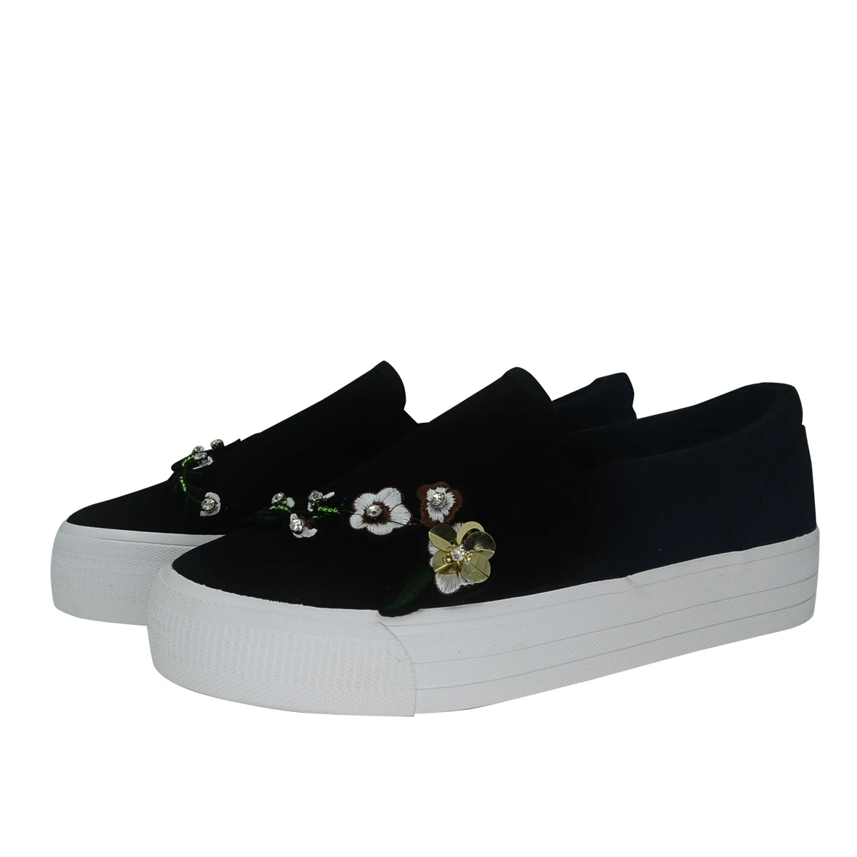 Белый Демисезонный обувь на платформе Для женщин Кристалл Лоферы без застежки обувь на платформе Стразы обувь с подошвой из вулканизированной резины; женская обувь - Цвет: xjz0623 black