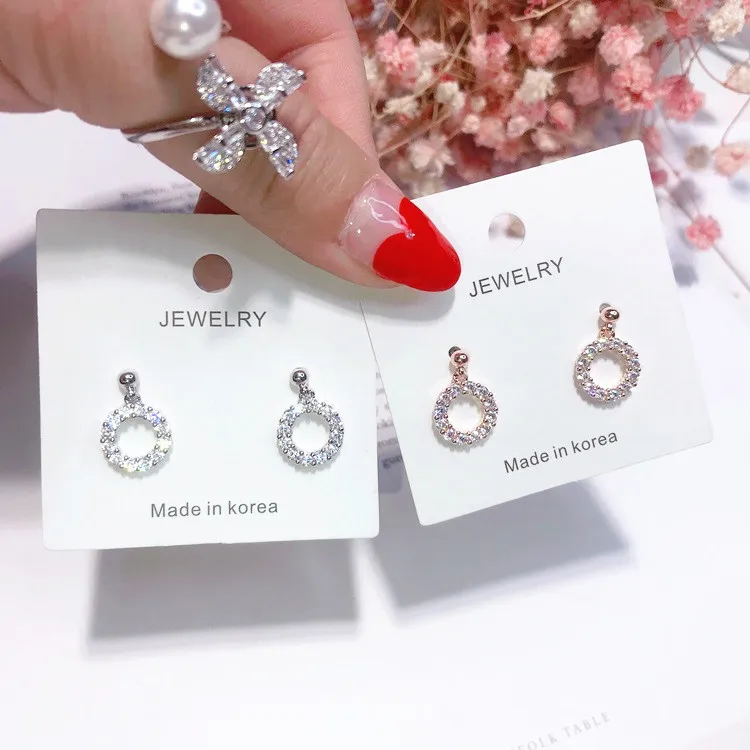 simple circle CZ earring 925 silver pin Hypoallergenic fadeless fashion jewelry stud earrings for women girl gift