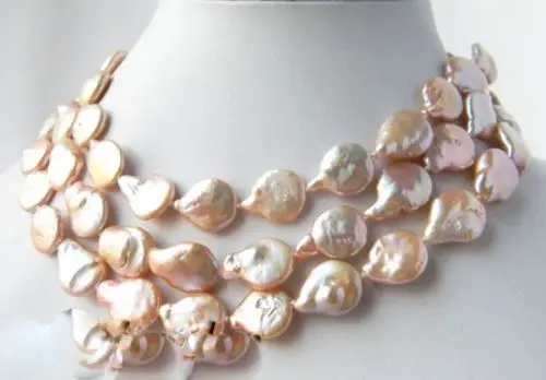 

Free shipping >>>>>48'' Pink 13mm Baroque Coin Freshwater Pearl Mabe Clasp Necklace
