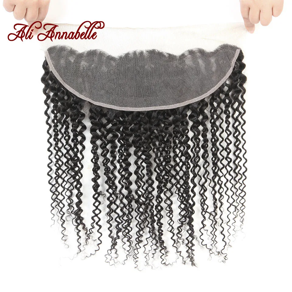 Али ANNABELLE человеческие волосы Связки с фронтальной синтетическое закрытие волос перуанские вьющиеся волосы плетение 3 Связки с синтетический Frontal шнурка вол
