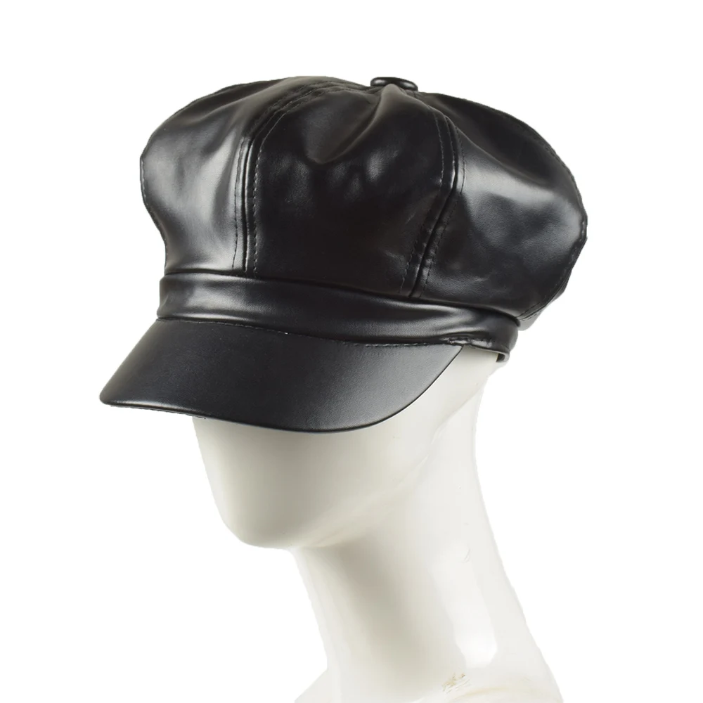 Pu Leather Beret Hat Winter Hats for Women Men Painter Newsboy Cap Male Vintage Beret Female