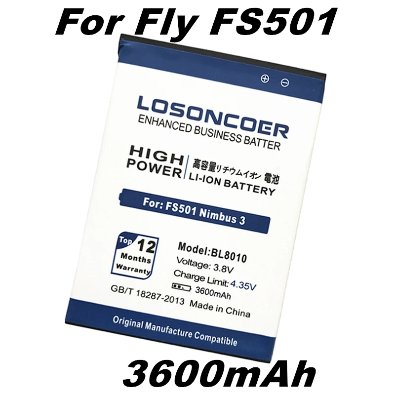LOSONCOER 3600 мАч BL8010 батарея для fly FS501 Nimbus 3 BL 8010 литий ионный полимерный