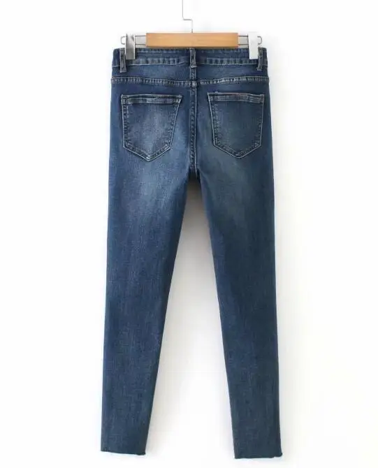 Женские синие обтягивающие джинсы со средней талией, рваные джинсы с высокой эластичной молнией, джинсовые брюки-карандаш размера плюс