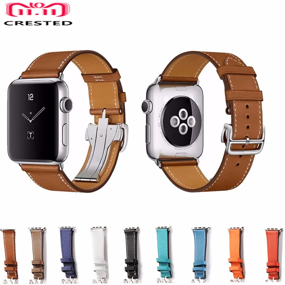 

CRESTED leather deployment buckle strap For Apple Watch band 4 44mm/40mm iwatch series 3/2/1 42mm/38mm wrist bracelet watch belt