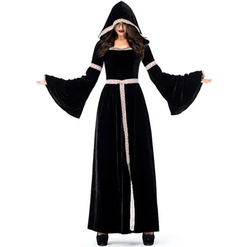 

Renaissance medieval dresses for women Halloween Costume Hooded cosplay witch costume