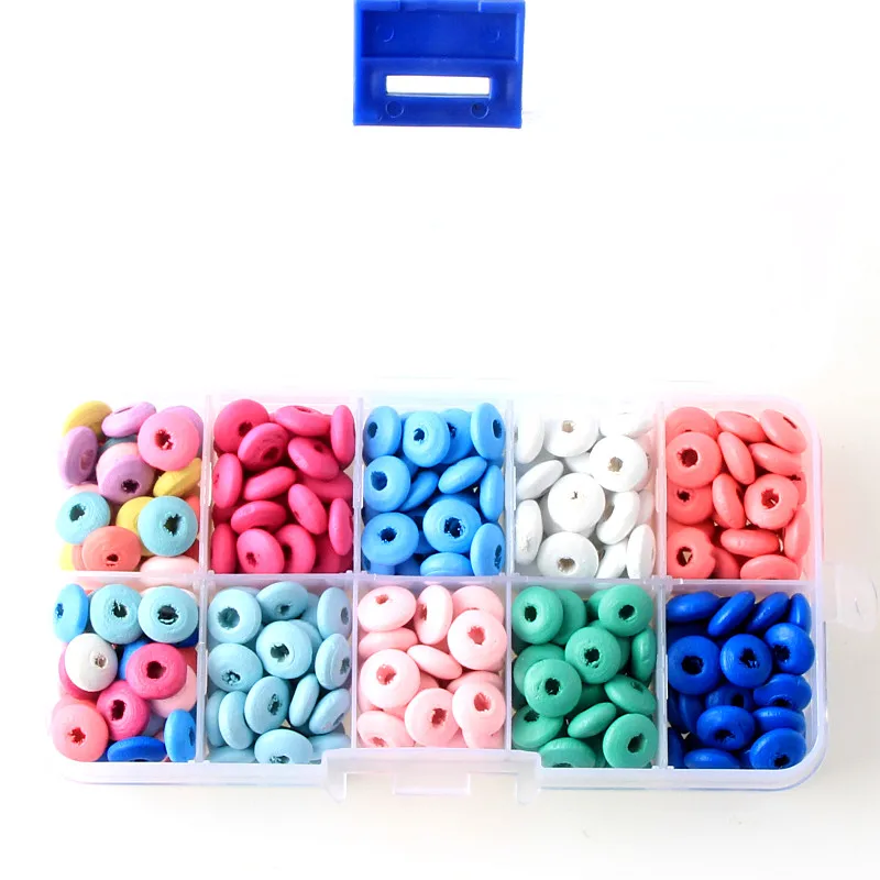 1Box 10x4mm Round Colorful Natural Flat Wooden Beads For Kids Jewelry