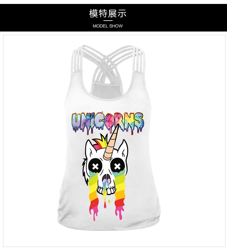 Sexy Women Tank Top Colorful Kawaii Unicorn Digital Printed Cropped Sleeveless Printed Tribal Black Tops Crops (14)