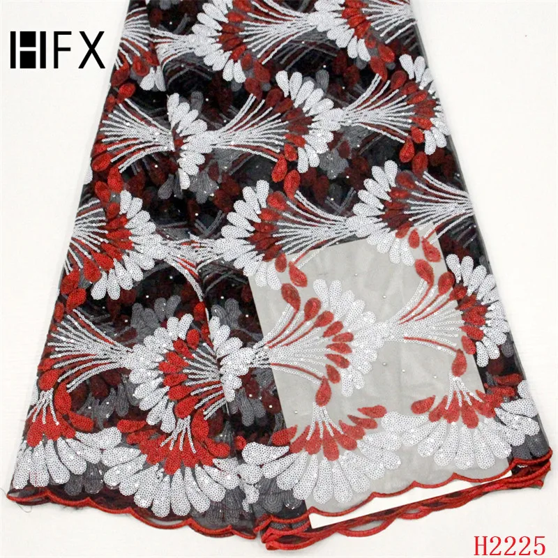 

HFX African Lace Fabric 2019 High Quality Mesh Tulle Lace Black/Red/White French Sequin Net Lace Fabric for Evening Dress X2225