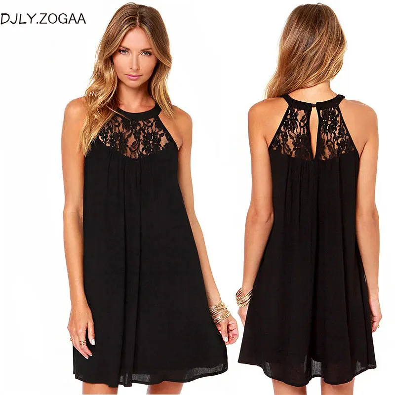 

New Women Chiffon Dress Summer Sleeveless Black Lace Chiffon Dress Off Shoulder Sexy Beach Dresses Plus Size Lady Sexy Dress