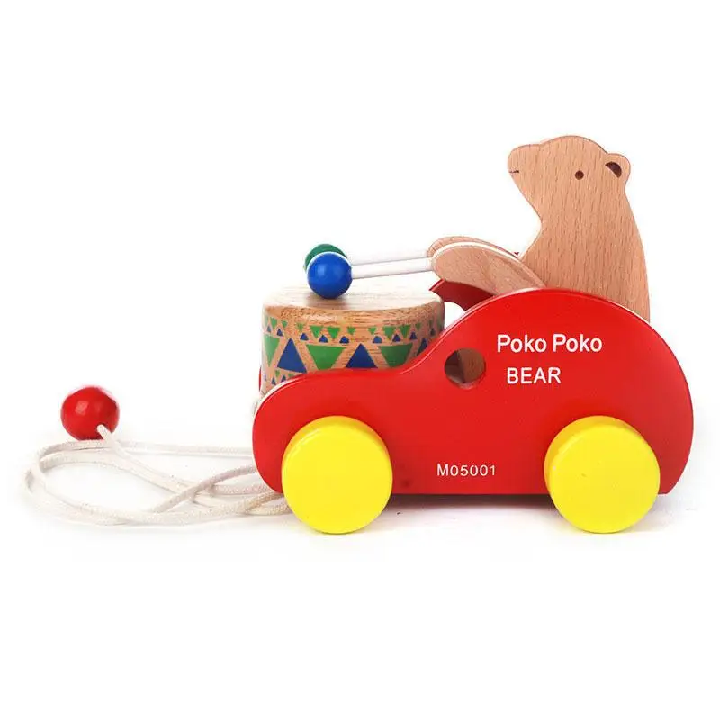Bear Drums Wooden Educational Toy Drag The Toy Car Kids Children