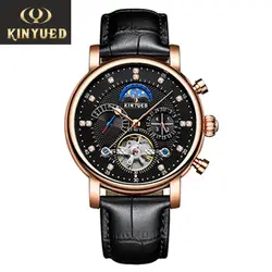 Moon Phase лучшие Брендовые мужские механические часы automatic Tourbillon Мужские часы-Скелетон календарь Relogio Masculino Прямая поставка KINYUED