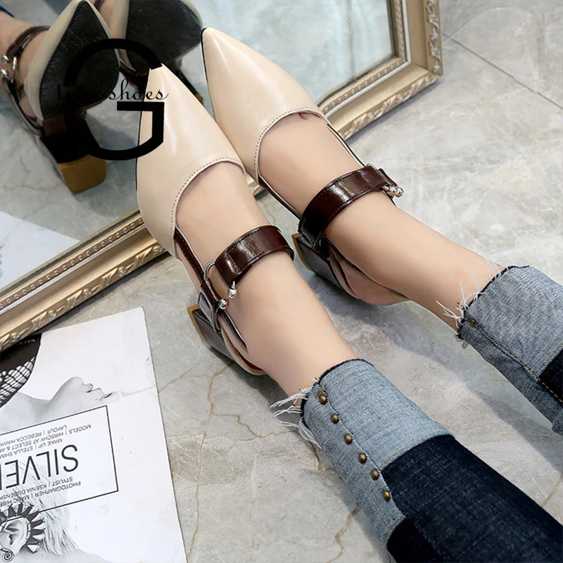 

Gtime High Heel Sandals Women Pumps Female Pu Leather Buckle slingback Shoes Summer Pointed Toe Shallow Mouth OL Shoes SE041