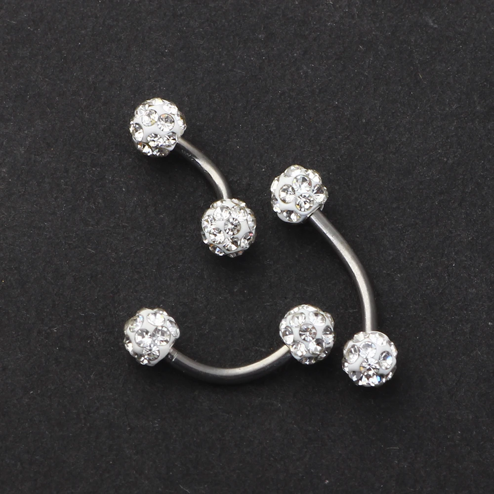 JUNLOWPY 16g Stainless Crystal Balls Eyebrow Barbell Piercing Ring Curved Bar Eyebrow Ring Pircing Fashion Body Jewelry 6/8/10mm