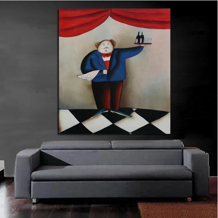 

New Design Handmade Art Abstract Waiter with Wine in the Show Oil Paintings Canvas Wall Pictures for Home Decor