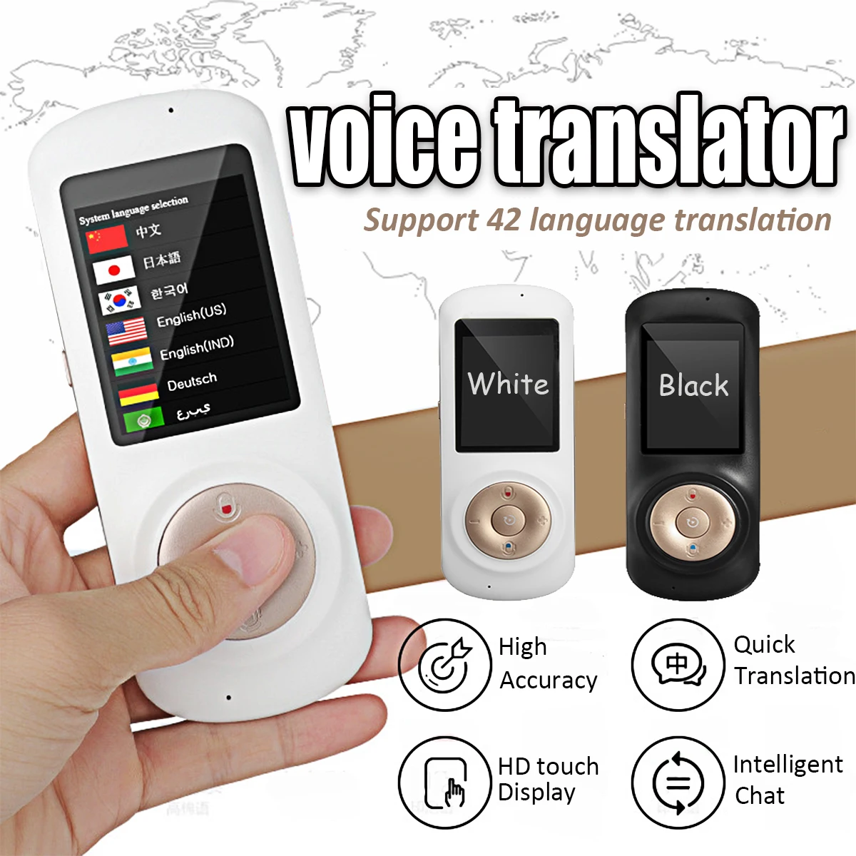 

Portable Smart Voice Traductor 2.4'' WIFI Voice Translator Real Time 42 Languages Touchs Screen for Traveling Business Learning