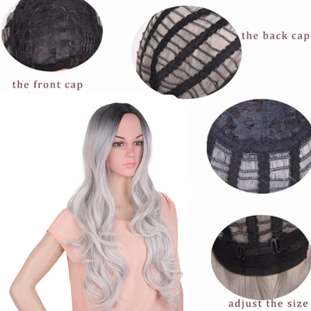 Feilimei Омбре серый парик Синтетический высокотемпературное волокно длинные волнистые женские волосы 65 см 300 г цветные черные фиолетовые розовые парики для косплея