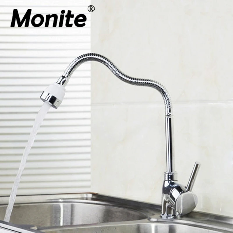 Flexible Chrome Brass Kitchen Faucet Swivel Spout Basin Sink Tap Deck