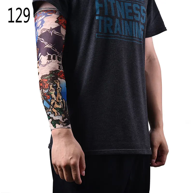 Панк для мужчин и женщин Tamporary Charm УФ рукава черепа тема поддельные татуировки гетры для рук Баскетбол - Цвет: 129