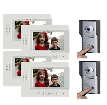 

ZHUDELE Home Security Intercom System 7" Video Door Phone+ 700TVL IR Camera Support IP Camera For 2 Doors 3 Rooms in stock 2V4