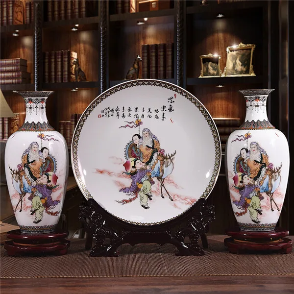 Новое поступление, антикварная керамическая ваза Цзиндэчжэнь, набор тарелок, Классическая китайская традиционная декоративная ваза, ваза для цветов, фарфоровая ваза - Цвет: 3 pcs for vase set