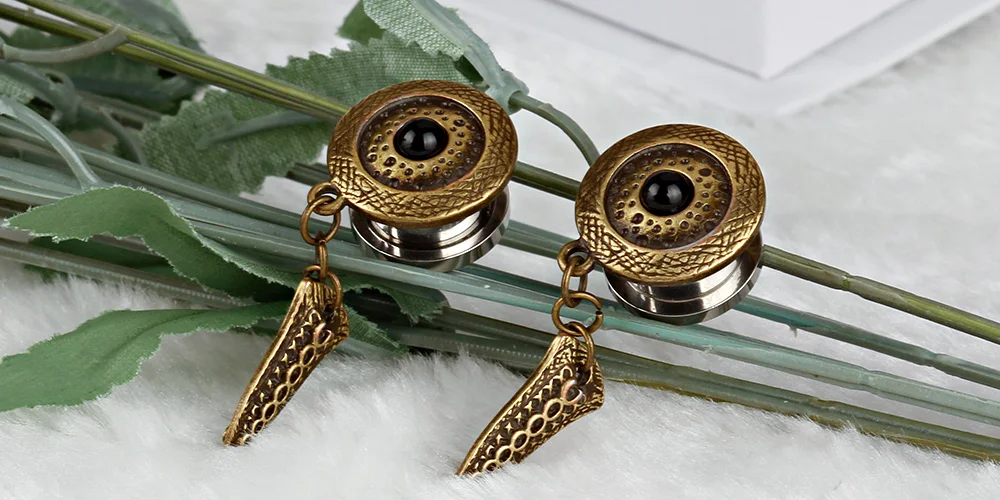 NEW arrival hot fashion stainless steel Bronze vintage pendant ear plugs body jewelry tunnels pair selling 2pcs/lot
