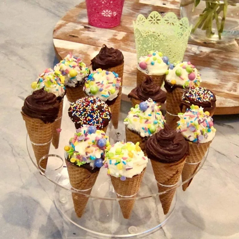Acrylic Ice Cream Stand Cake Cone Stand Holder 6/16 Cones Wedding Buffet Display Food Display Kitchen Cake Tools Baking