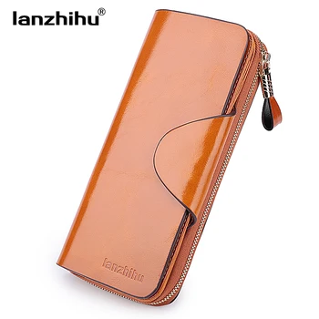 

Genuine Leather Wallet for Women Female RFID Blocking Wallets Big Travel Zipper Women's Purse Ladies Long Phone Holder