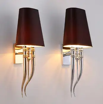 

Modern Iron Claw Horn Cloth Wall Light Bedroom Bedside Wall Lamp E27 Luminaire double slider Wall Sconce Light fixtures XUYIMING