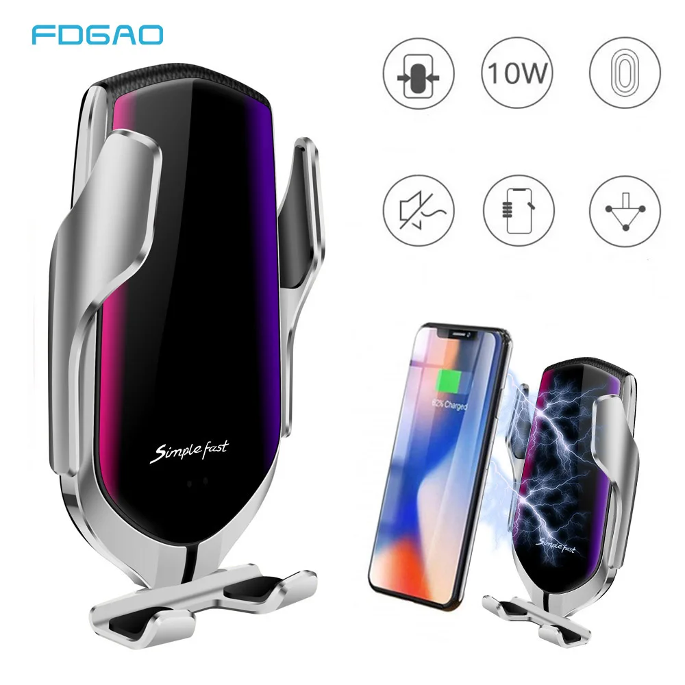 

10W Fast Car Wireless Charger For iPhone X XS MAX XR Samsung S10 S9 S8 Automatic Clamping Qi Wireless Car Phone Holder Charger