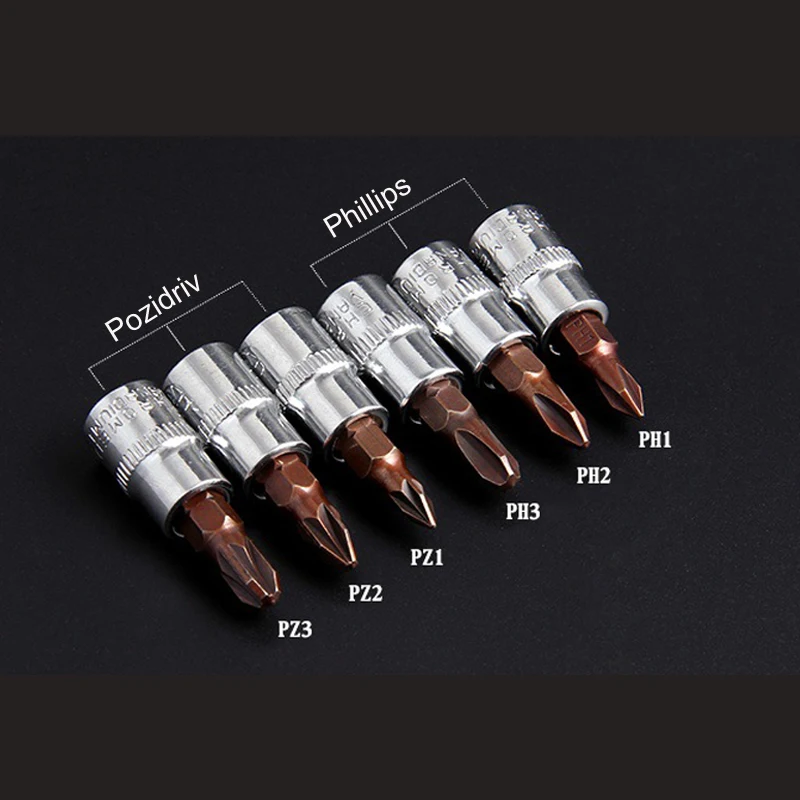 

6Pcs Pozi Pozidriv Screwdriver Bit Phillips Screwdriver Bits 1/4 Inch Drive Socket Hand Tools PZ1 PZ2 PZ3 PH1 PH2 PH3