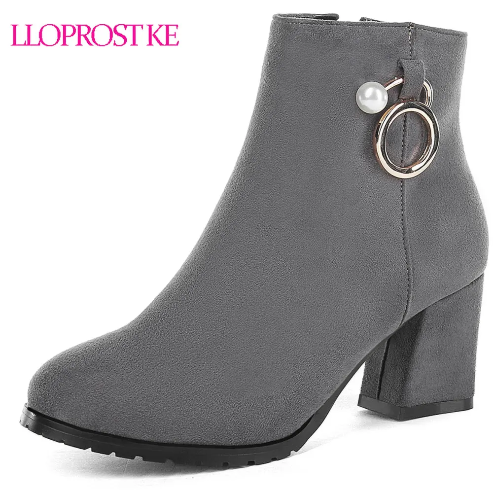 

Lloprost ke Fashion ankle boots buckle solid women boots college wind autumn winter boots zipper high square heel round toe D158